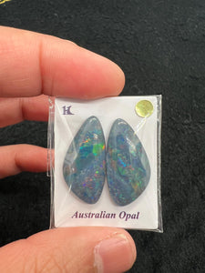 Australian Opal Matched Pair Cabs, AAA Quality, Australian Opal triplet Cabochon, size 23.5 X 12 MM , weight -14.18 ct. flat bottom.