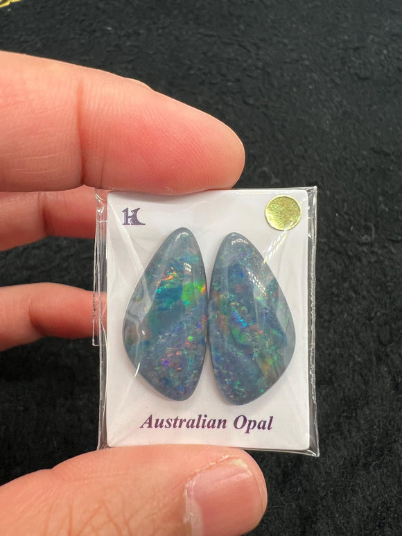 Australian Opal Matched Pair Cabs, AAA Quality, Australian Opal triplet Cabochon, size 23.5 X 12 MM , weight -14.18 ct. flat bottom.