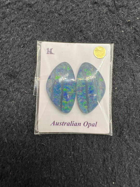 Australian Opal Matched Pair Cabs, AAA Quality, Australian Opal triplet Cabochon, size 20.5X12 MM , weight -12.28 ct. flat bottom.