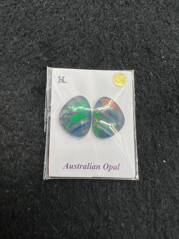 Australian Opal Matched Pair Cabs, AAA Quality, Australian Opal triplet Cabochon, size    14X11 MM , weight -7.43 ct. flat bottom.