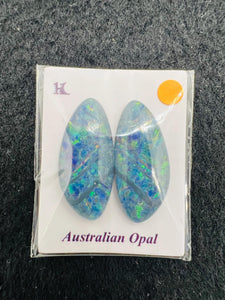 Australian Opal Matched Pair Cabs, AAA Quality, Australian Opal triplet Cabochon, size 23X11 MM , weight -13.37 ct. flat bottom.