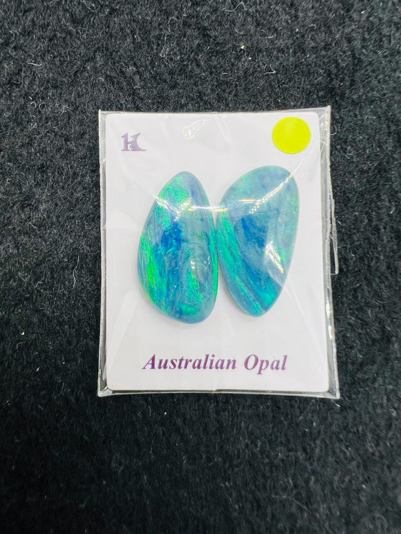 Australian Opal Matched Pair Cabs, AAA Quality, Australian Opal triplet Cabochon, size 19X10 MM , weight -11.16 ct. flat bottom.