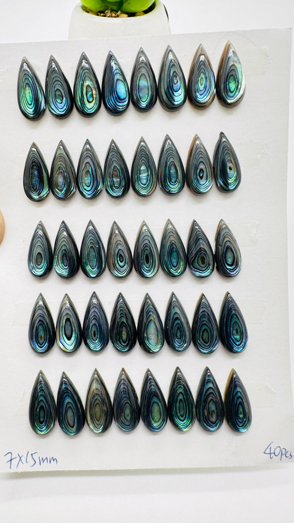 Abalone Shell Pear Cabs- 7x15 mm Size- Pack of 4 Pcs- AAAA Quality-  Natural Abalone Cabochons