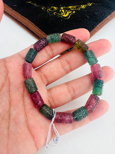 Tourmaline Bracelet, hand carved  Size - 8X12mm - AAA Quality  Natural, Multi Tourmaline Tube shape, Length 7.5" code T5, Origin Nigeria