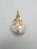 Freshwater Pearl pendant with wire wrapping, Silver wire with Gold plating, good luster on pearl.