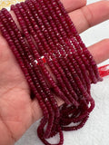 Ruby Faceted 3.5-4MM Roundel beads -  AAA Quality Beads - Length 16 Inch -  Natural Ruby Beads.