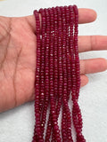 Ruby Faceted 3-3.5 MM Roundel beads -  AAA Quality Beads - Length 16 Inch -  Natural Ruby Beads.