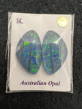 Australian Opal Matched Pair Cabs, AAA Quality, Australian Opal triplet Cabochon, size 20.5X12 MM , weight -12.28 ct. flat bottom.