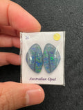 Australian Opal Matched Pair Cabs, AAA Quality, Australian Opal triplet Cabochon, size 20.5X12 MM , weight -12.28 ct. flat bottom.