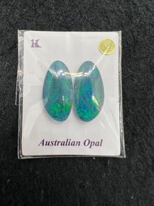 Australian Opal Matched Pair Cabs, AAA Quality, Australian Opal triplet Cabochon, size    17X8 MM , weight -7.42 ct. flat bottom.