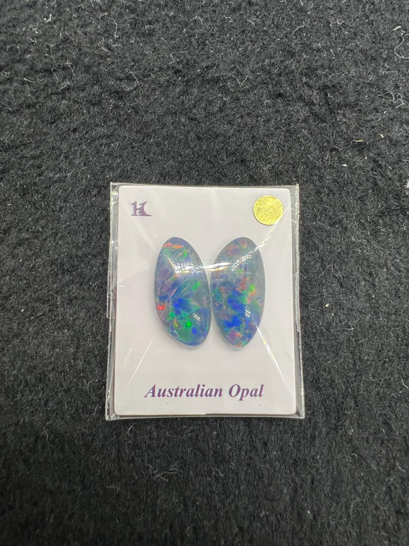 Australian Opal Matched Pair Cabs, AAA Quality, Australian Opal triplet Cabochon, size 17X8.5 MM , weight -7.28 ct. flat bottom.