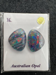 Australian Opal Matched Pair Cabs, AAA Quality, Australian Opal triplet Cabochon, size 14X10.5 MM , weight -7.22 ct. flat bottom.