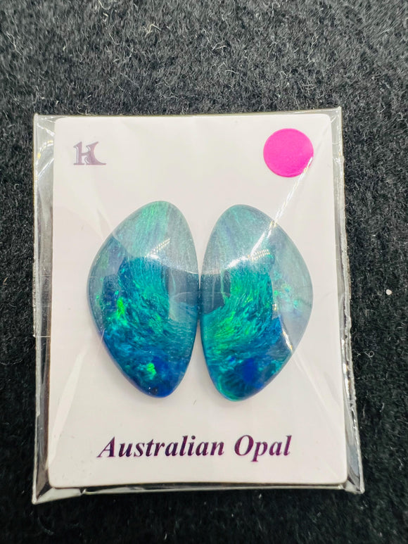 Australian Opal Matched Pair Cabs, AAA Quality, Australian Opal triplet Cabochon, size 18.5X10.5 MM , weight -10.31 ct. flat bottom.