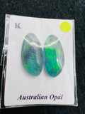 Australian Opal Matched Pair Cabs, AAA Quality, Australian Opal triplet Cabochon, size 17.5X8.5 MM , weight -8.20 ct. flat bottom.