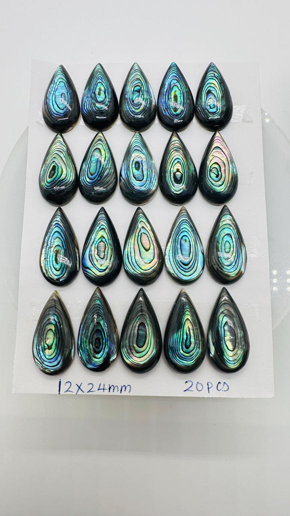 Abalone Shell Pear Cabs- 12x24 mm Size- Pack of 2 Pcs- AAAA Quality-  Natural Abalone Cabochons