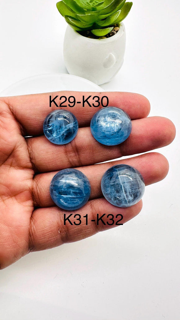 Kyanite Round Cabs - 16.5- 18.5 mm Size - Code # K29 - K32 - AAA Quality - Kyanite Cabochons - Flat Back Cabs