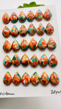 Turquoise with Spiny Oyster Pear Cabochon • 10x14 mm Size • Pack of 2 Pcs • AAA Quality • Turquoise Tear Drop Cabs • Flat Back Cabs