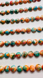 Turquoise with Spiny Oyster Round Cabochon • 6 mm Size • Pack of 4 Pcs • AAA Quality • Turquoise Round Cabs • Flat Back Cabs