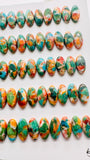 Turquoise with Spiny Oyster Oval Cabochon • 6x12 mm Size • Pack of 6 Pcs • AAA Quality • Turquoise Oval Cabs • Flat Back Cabs