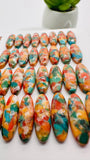 Turquoise with Spiny Oyster Oval Cabochon • 7x20 mm Size • Pack of 4 Pcs • AAA Quality • Turquoise Oval Cabs • Flat Back Cabs