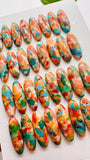 Turquoise with Spiny Oyster Oval Cabochon • 7x20 mm Size • Pack of 4 Pcs • AAA Quality • Turquoise Oval Cabs • Flat Back Cabs