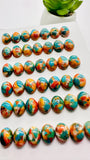 Turquoise with Spiny Oyster Oval Cabochon • 8x10 mm Size • Pack of 4 Pcs • AAA Quality • Turquoise Oval Cabs • Flat Back Cabs