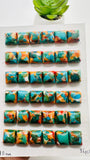 Turquoise with Spiny Oyster Square Cabochon • 10 mm Size • Pack of 4 Pcs • AAA Quality • Turquoise Square Cabs • Flat Back Cabs