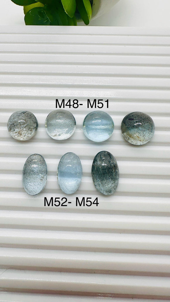 Moss Aquamarine Oval Cabochon • Code #M48- M54 • Natural Moss Aquamarine Cabs • AAA Quality • Flat Back Cabs