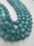 14MM Aquamarine Round Beads - AAA Quality - Length 40 cm- Natural Aquamarine from Brazil.