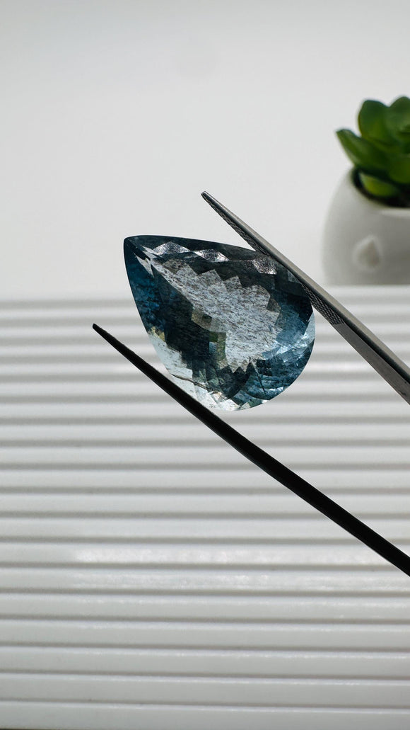 Moss Aquamarine Pear Faceted • 22x16 mm Size • Code #C4 • Weight 18 Cts • Natural Moss Aquamarine Cut Stone • AAA Quality
