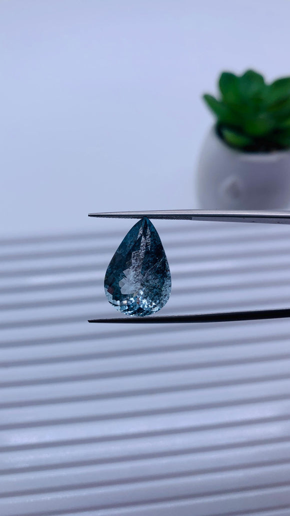 Moss Aquamarine Pear Faceted • 18x12.5 mm Size • Code #C10 • Weight 10.5 Cts • Natural Moss Aquamarine Cut Stone • AAA Quality