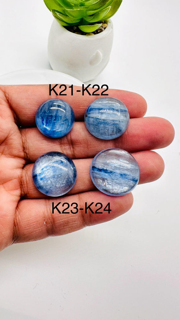 Kyanite Round Cabs - 18- 20.5  mm Size - Code # K21 - K24 - AAA Quality - Kyanite Cabochons - Flat Back Cabs