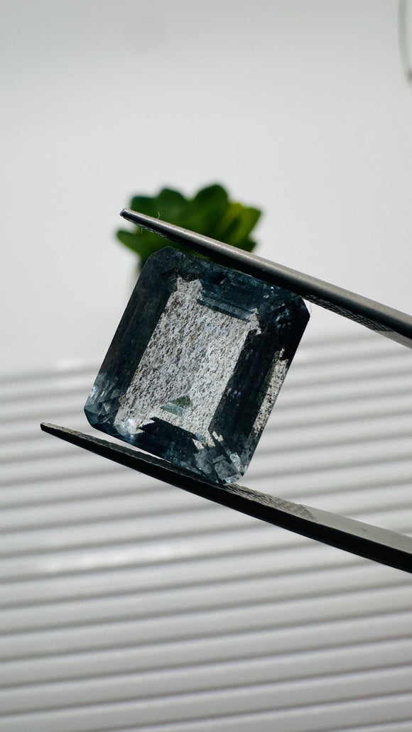 Moss Aquamarine Faceted Rectangle • 14x12 mm Size • Code #B3 • Weight 11 Cts • Natural Moss Aquamarine Emerald Cut • AAA Quality