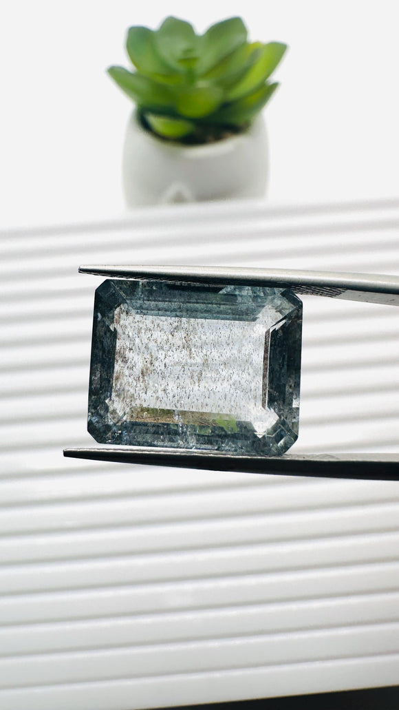 Moss Aquamarine Faceted Rectangle • 15.5X12 mm Size • Code #B10 • Weight 11 Cts • Natural Moss Aquamarine Emerald Cut • AAA Quality