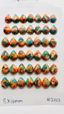 Turquoise with Spiny Oyster Pear Cabochon • 8x10 mm Size • Pack of 6 Pcs • AAA Quality • Turquoise Tear Drop Cabs • Flat Back Cabs