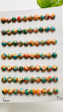 Turquoise with Spiny Oyster Round Cabochon • 6 mm Size • Pack of 4 Pcs • AAA Quality • Turquoise Round Cabs • Flat Back Cabs