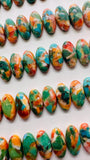 Turquoise with Spiny Oyster Oval Cabochon • 6x12 mm Size • Pack of 6 Pcs • AAA Quality • Turquoise Oval Cabs • Flat Back Cabs