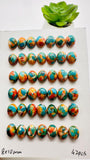 Turquoise with Spiny Oyster Oval Cabochon • 8x10 mm Size • Pack of 4 Pcs • AAA Quality • Turquoise Oval Cabs • Flat Back Cabs