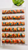 Turquoise with Spiny Oyster Square Cabochon • 10 mm Size • Pack of 4 Pcs • AAA Quality • Turquoise Square Cabs • Flat Back Cabs