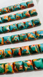 Turquoise with Spiny Oyster Square Cabochon • 10 mm Size • Pack of 4 Pcs • AAA Quality • Turquoise Square Cabs • Flat Back Cabs