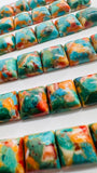 Turquoise with Spiny Oyster Square Cabochon • 10 mm Size • Pack of 4 Pcs • AAA Quality • Turquoise Square Cabs • Flat Back Cabs