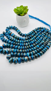 Blue Opalina Roundel Beads • 10 to 16 mm Size • 16 Inch Length • Natural Blue Opalina beads • Origin Peru •. AAAA Quality