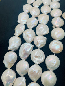 Freshwater Pearl Big Coin Shape, Length 16" Pear Coin Necklace. Big Size Coin, approx 30mm, Buff coin shape,