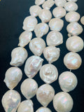 Freshwater Pearl Big Coin Shape, Length 16" Pear Coin Necklace. Big Size Coin, approx 30mm, Buff coin shape,