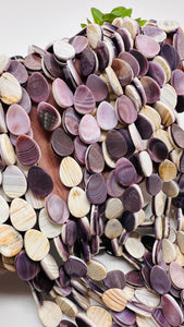 Wampum Quahog Shell TearDrop Beads • 10x14 mm Size • 40 cm length • AAA Quality • Natural Wampum Shell • Purple Color