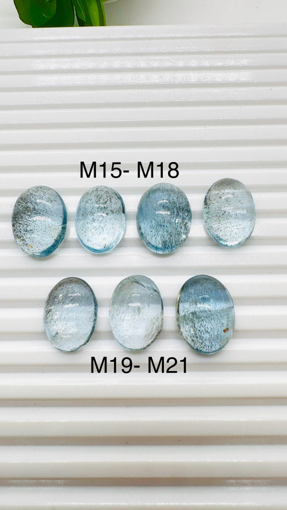 Moss Aquamarine Oval Cabochon • Code #M15- M21 • Natural Moss Aquamarine Cabs • AAA Quality • Flat Back Cabs