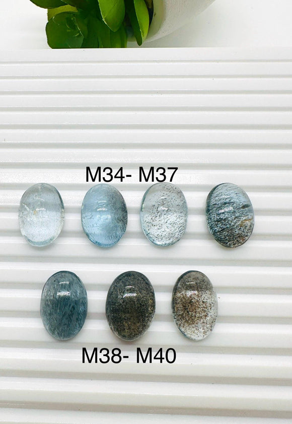 Moss Aquamarine Oval Cabochon • Code #M34- M40 • Natural Moss Aquamarine Cabs • AAA Quality • Flat Back Cabs