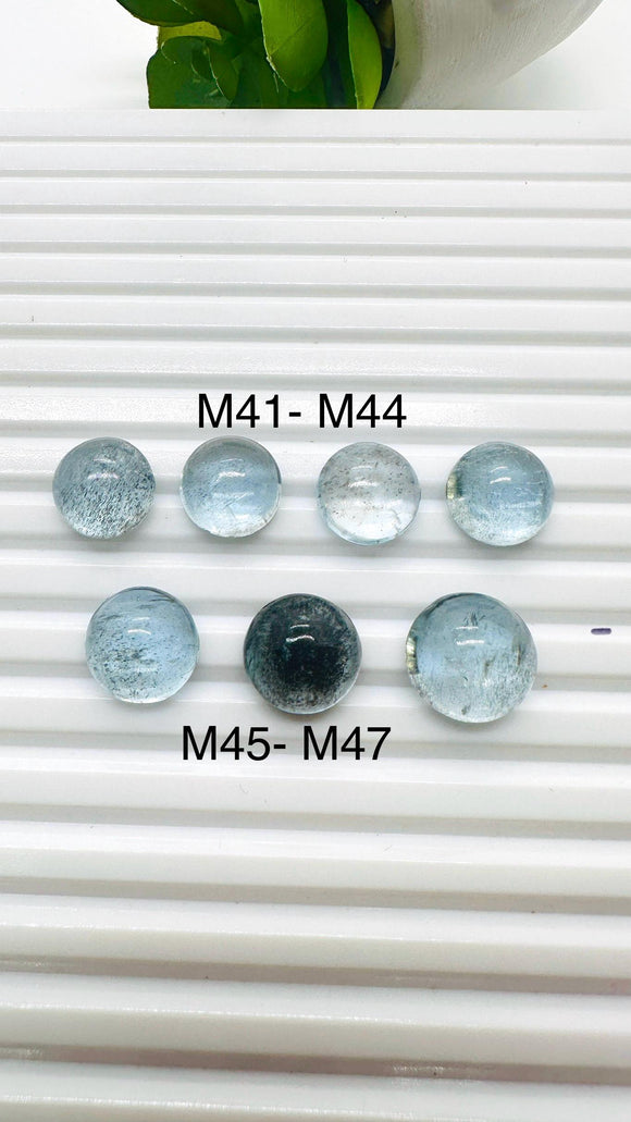 Moss Aquamarine Round Cabochon • Code #M41- M47 • Natural Moss Aquamarine Cabs • AAA Quality • Flat Back Cabs