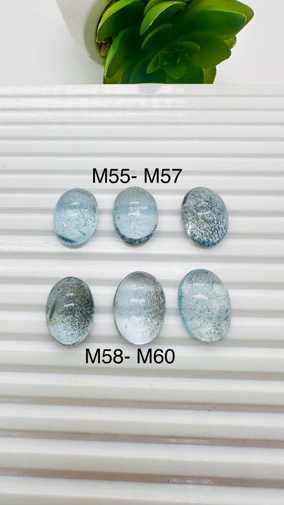 Moss Aquamarine Oval Cabochon • Code #M55- M60 • Natural Moss Aquamarine Cabs • AAA Quality • Flat Back Cabs