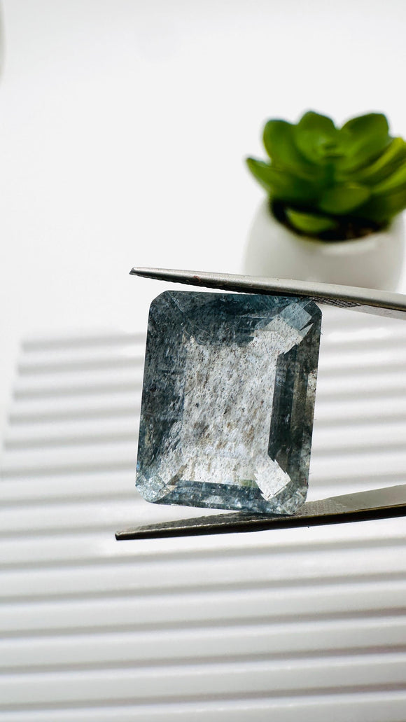 Moss Aquamarine Faceted Rectangle • 17x13.5 mm Size • Code #B12 • Weight 15.5 Cts • Natural Moss Aquamarine Emerald Cut • AAA Quality